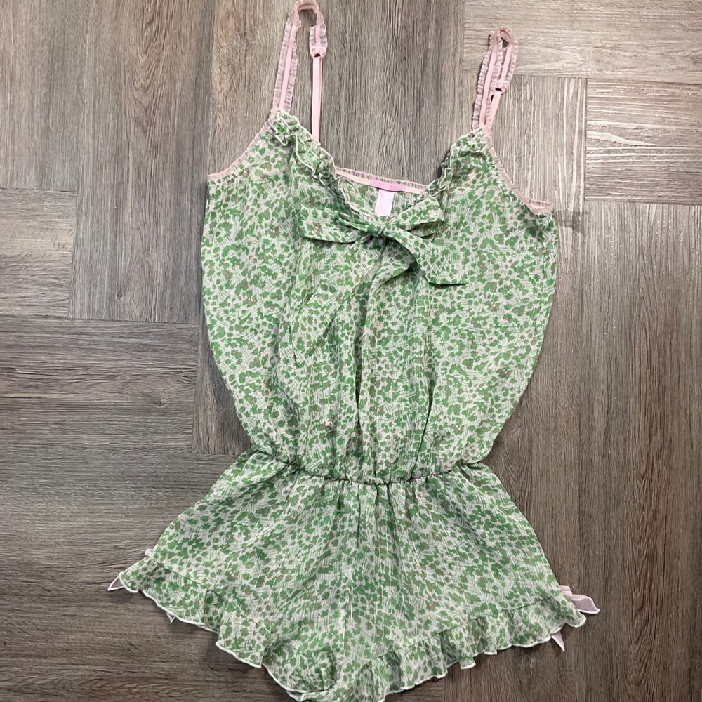 Y2K Pout by Victorias Secret Floral Chiffon Babydoll Womens Medium Green‎ Pink